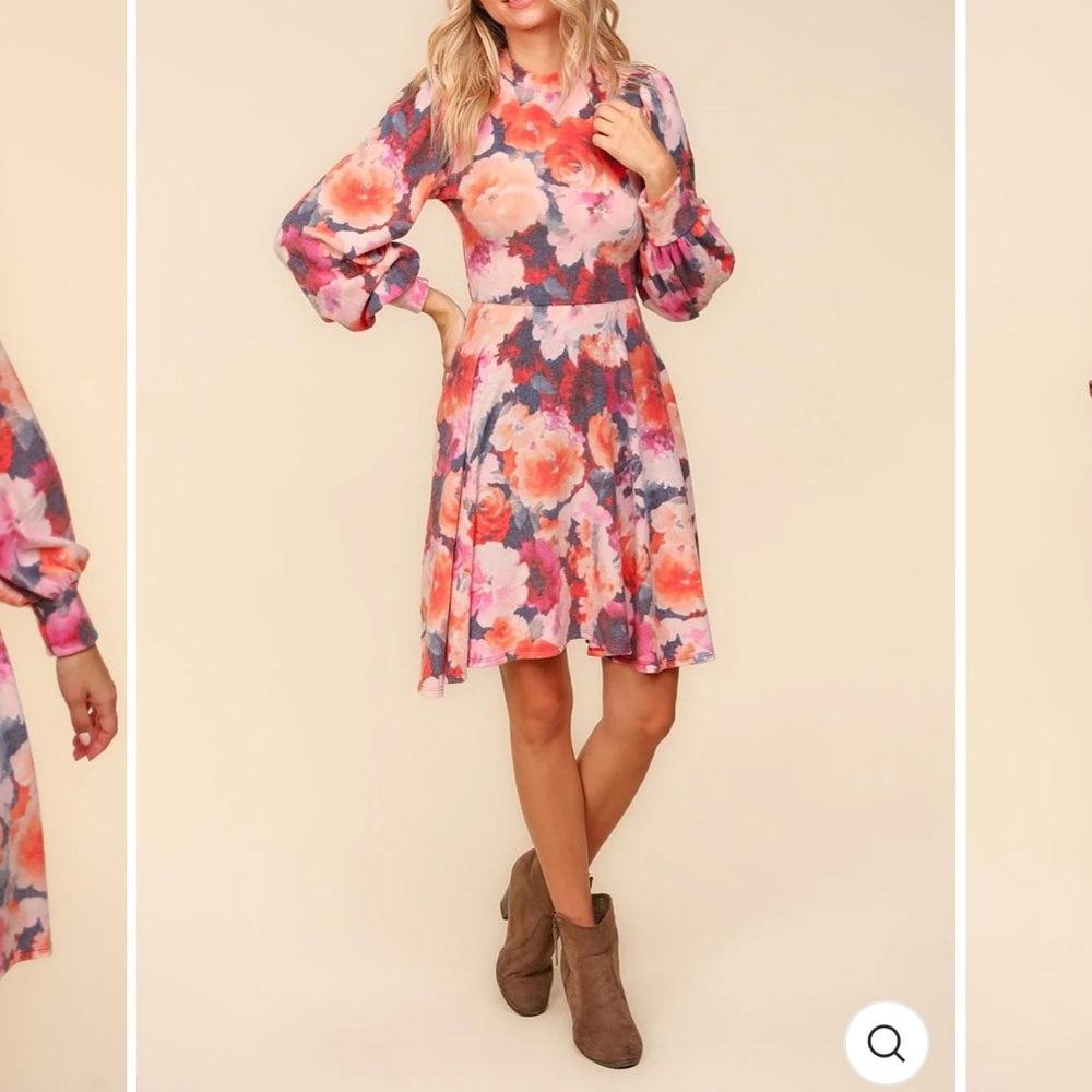 NWT Hacci Floral Long-Sleeve Fit & Flare Dress in Coral Pink